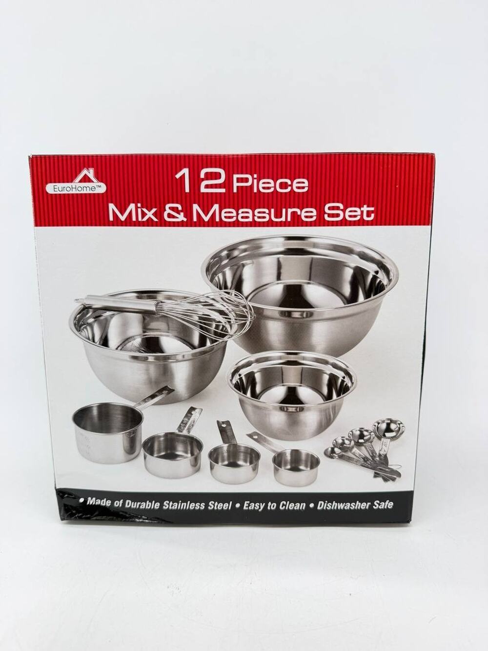 EuroHome 12-Piece Stainless Steel Mix & Measure Bowl Cup Spoon Set New